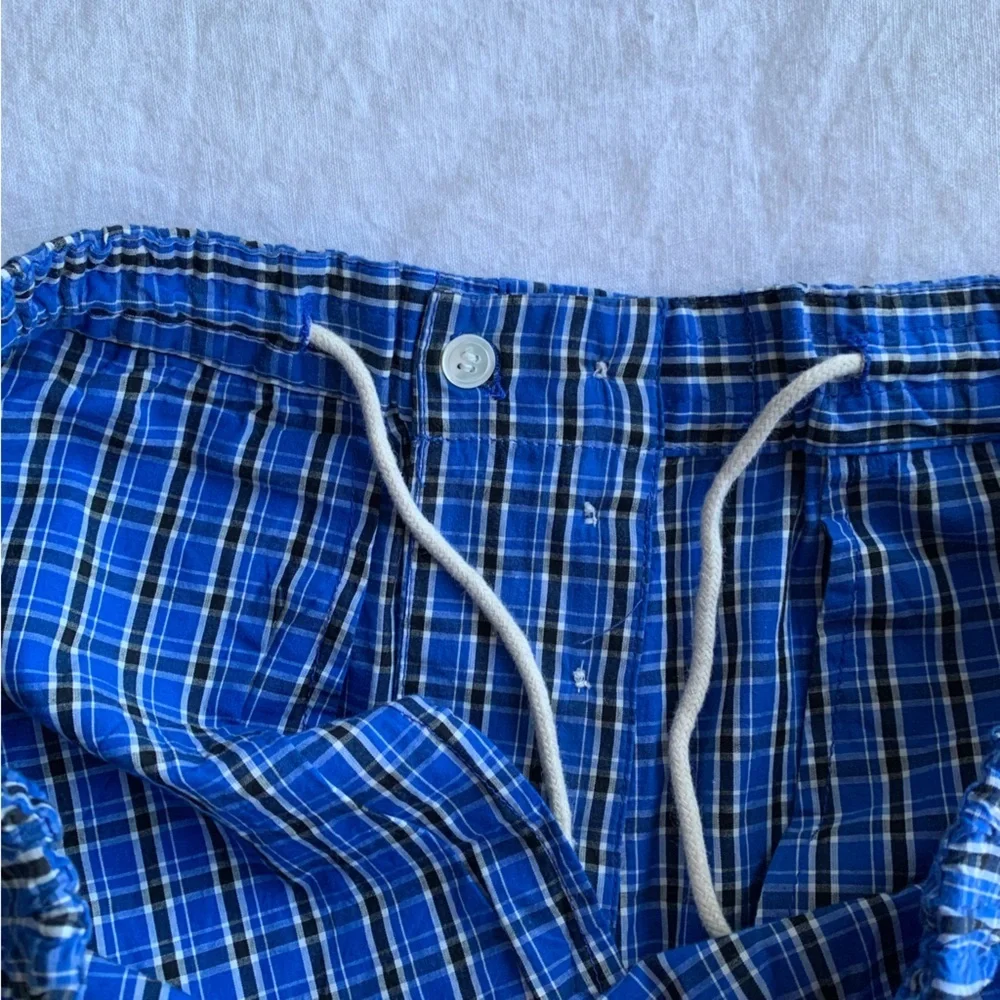 Doen Morgan Cotton Poplin Plaid Drawstring Pull On Baggy Pants Cassis Check Blue - Picture 11 of 13